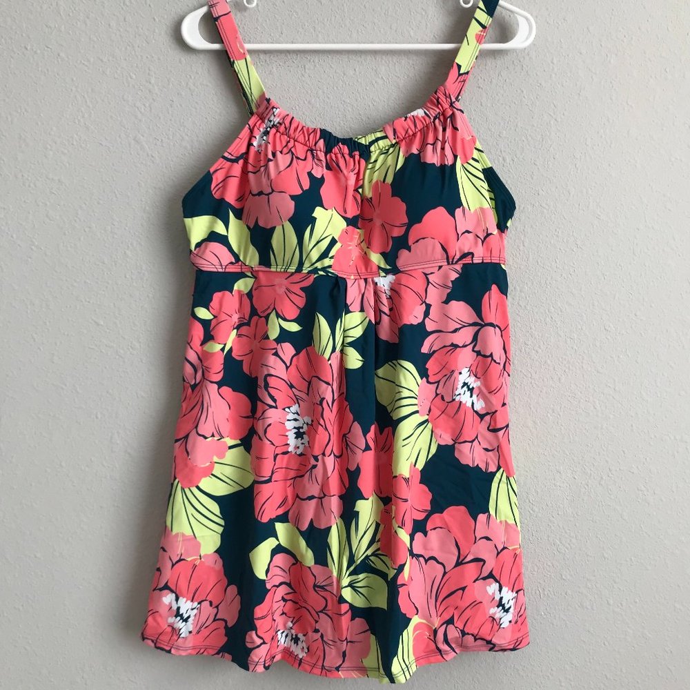 Denim & Co. Beach Reg Twist Front Swim Dress - Coral (sz 14) a592859